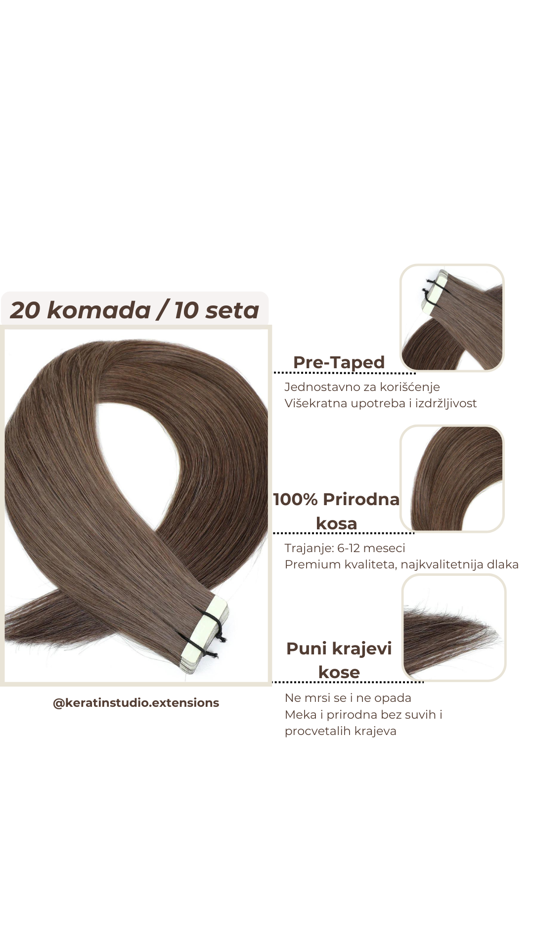 Prirodna kosa na samolepljivoj traci 65-70cm 20/1