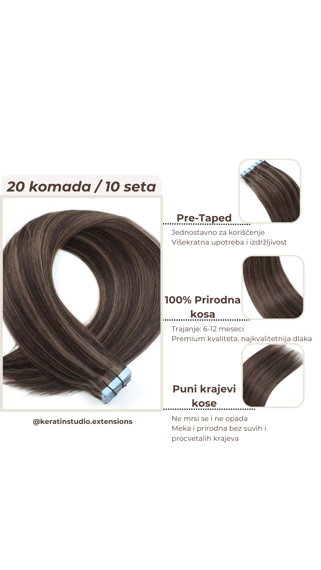 Prirodna kosa na samolepljivoj traci 65-70cm 20/1