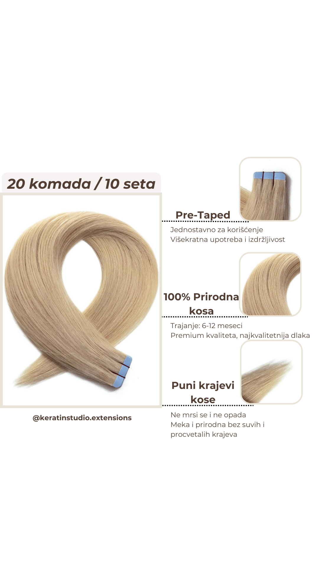 Prirodna kosa na samolepljivoj traci 65-70cm 20/1
