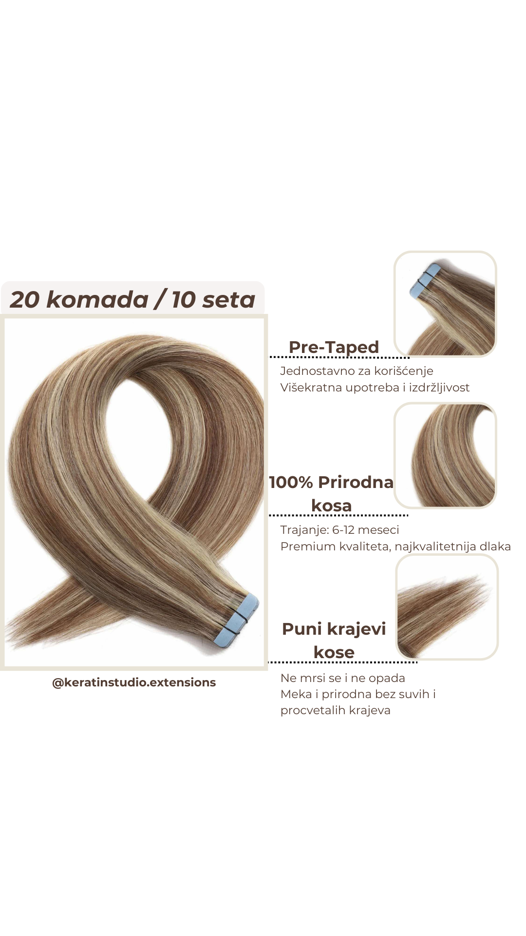 Prirodna kosa na samolepljivoj traci 65-70cm 20/1