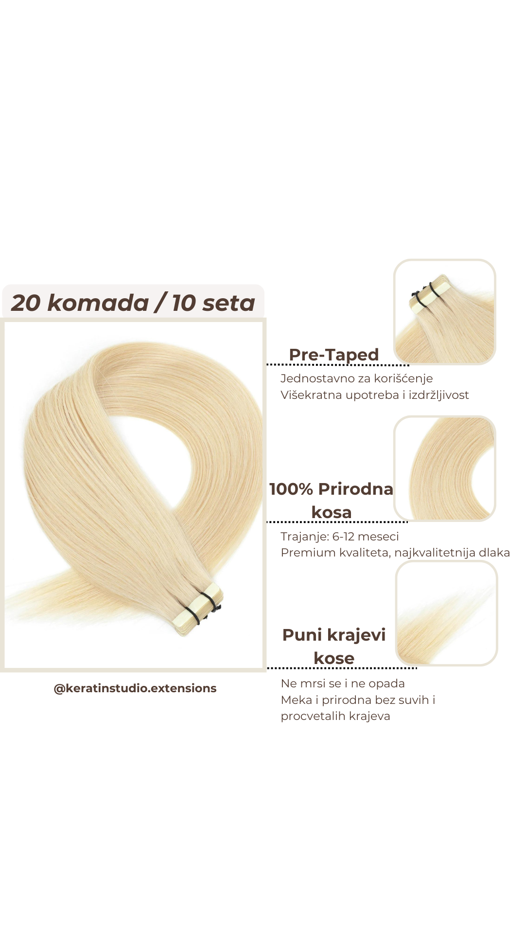 Prirodna kosa na samolepljivoj traci 65-70cm 20/1