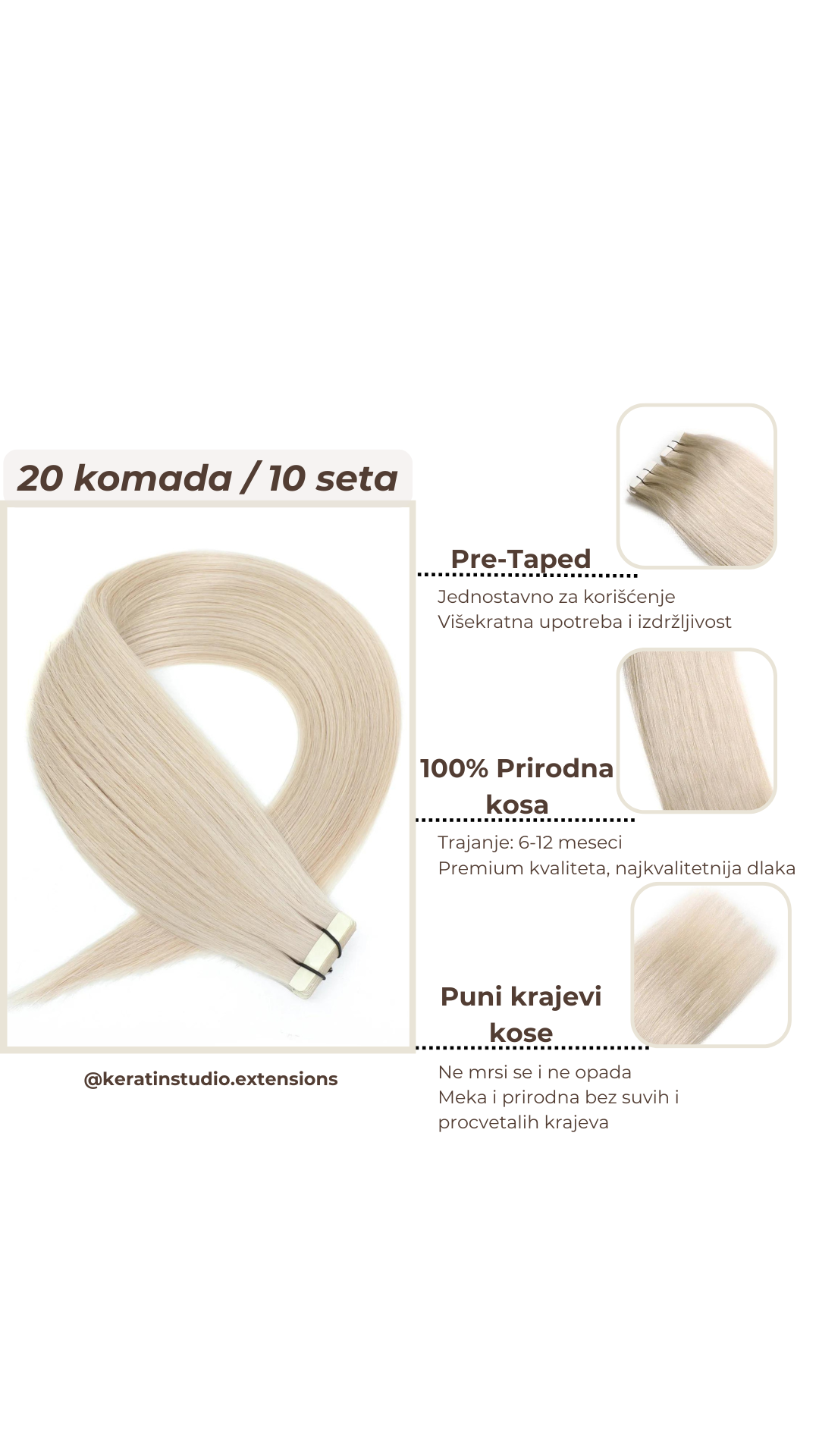 Prirodna kosa na samolepljivoj traci 65-70cm 20/1