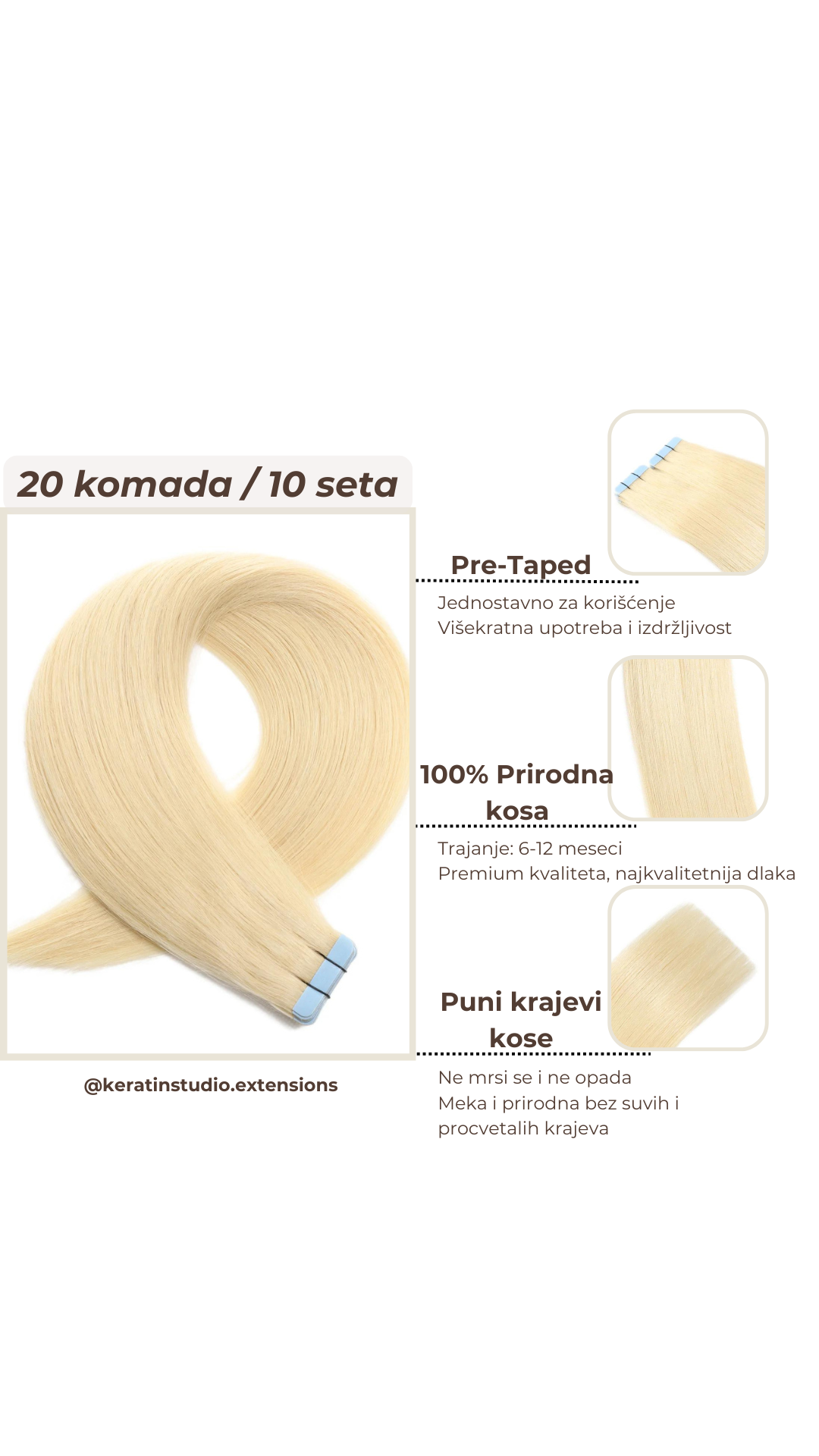 Prirodna kosa na samolepljivoj traci 65-70cm 20/1 